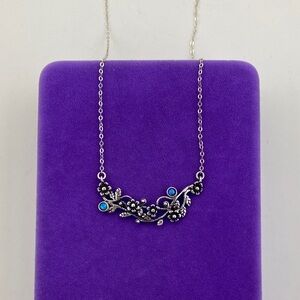 💛 Sterling Silver Floral Vine Necklace | Blue Opal Flower Garden Necklace